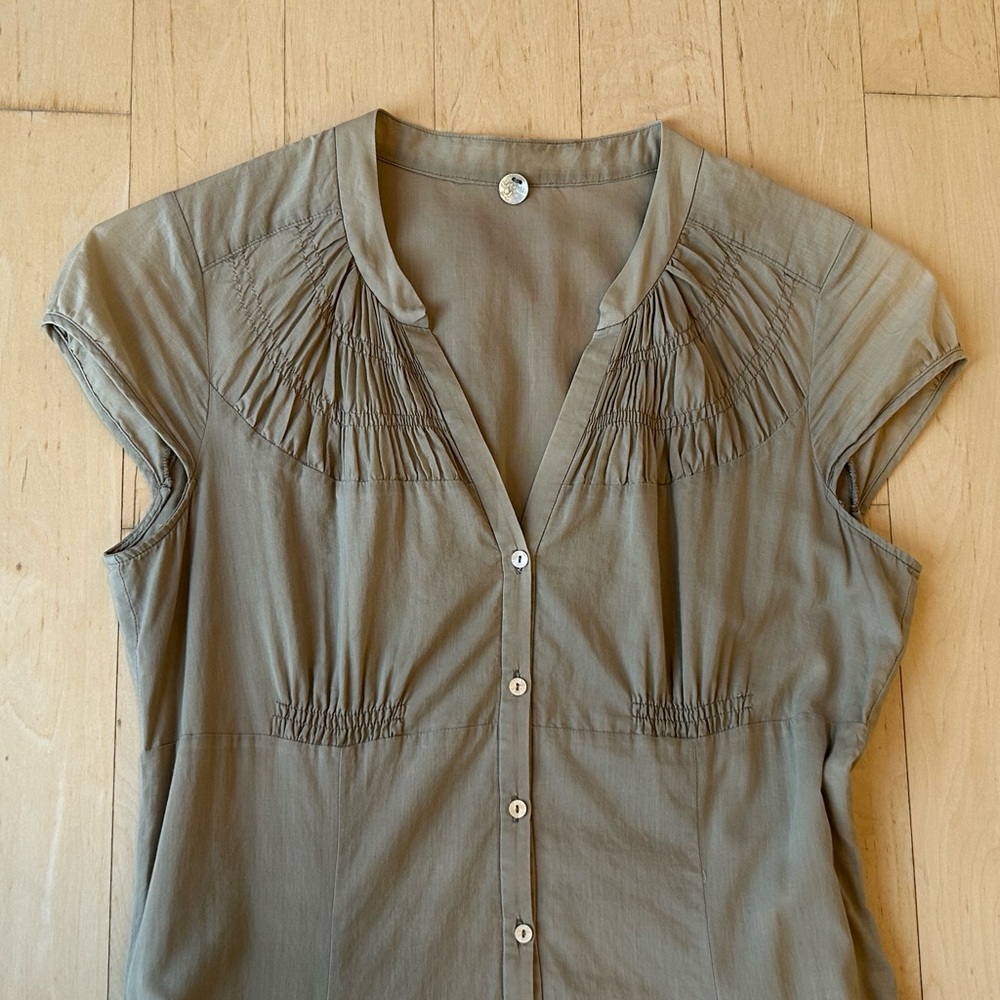 Margaret O’Leary 100% Cotton Button Down Smocked Midi Dress in Beige Size Small - Picture 6 of 16